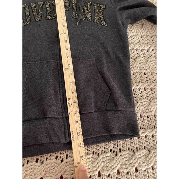 Victorias Secret PINK Love Pink‎ Charcoal Hoodie & Jogger Set XS TOP L PANTS - Picture 8 of 14